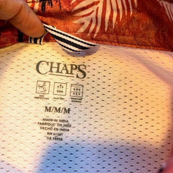 Chaps Button Down Shirt Mens Medium Tropical Short Sleeve Wicking Sun Protection - Picture 3 of 12